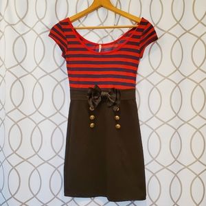 Marquis Red, Navy & Black Bodycon Dress (XS)